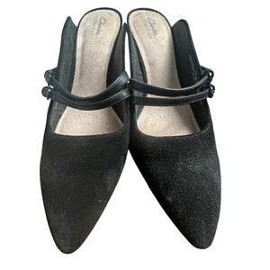 Clarks suede kitten heels black 7 strappy dressy formal party chic‎ NWT
